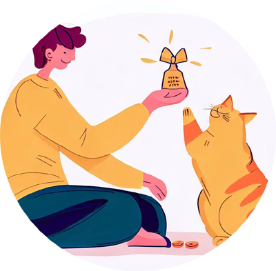 Illustration of rewarding your cat with treats and praise as a gesture of appreciation after the ear cleaning session.